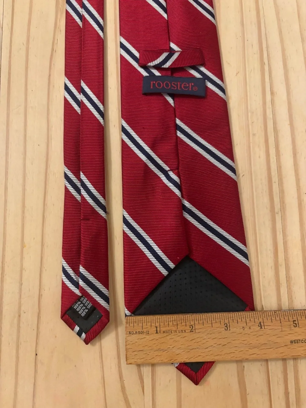 Vintage Rooster Red Navy Striped Silk Repp Tie